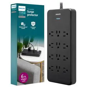 12-Outlet Surge Protector Power Strip, 6 Ft Braided Extension Cord | Wide Spaced Outlet Extender, 3500 Joules, Flat Plug, Wall Mount, ETL Safety Listed, Black, SPP3813B/37 12-Outlet Surge Protector Power Strip, 6 Ft Braided Extension Cord | Wide Spaced Outlet Extender, 3500 Joules, Flat Plug, Wall Mount, ETL Safety Listed, Black, SPP3813B/37
