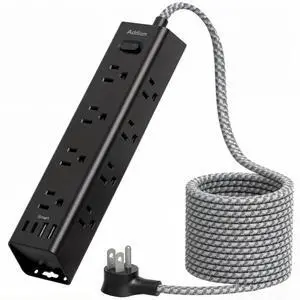 Black Power Strip Surge Protector with 12 AC Outlets & 4 USB Ports, 5FT Extension Cord, Flat Plug Wall Mount, 1050J, Desk Charging Station for Home Office Gaming Setup, ETL Listed Black Power Strip Surge Protector with 12 AC Outlets & 4 USB Ports, 5FT Extension Cord, Flat Plug Wall Mount, 1050J, Desk Charging Station for Home Office Gaming Setup, ETL Listed
