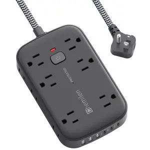 5Ft Black Extension Cord with Multiple Outlets, Flat Plug | 2100 Joules Surge Protector Power Strip, 12 Outlets and 6 USB Ports (3 USB C), Outlet Extender for Home, Office, Dorm 5Ft Black Extension Cord with Multiple Outlets, Flat Plug | 2100 Joules Surge Protector Power Strip, 12 Outlets and 6 USB Ports (3 USB C), Outlet Extender for Home, Office, Dorm
