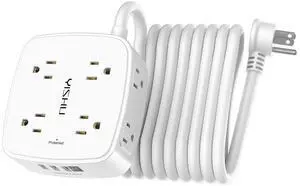 15 Ft Surge Protector Power Strip - 8 Widely Outlets with 4 USB Ports, 3 Side Outlet Extender with 15 Feet Extension Cord, Flat Plug, Wall Mount, Desk USB Charging Station, ETL, White 15 Ft Surge Protector Power Strip - 8 Widely Outlets with 4 USB Ports, 3 Side Outlet Extender with 15 Feet Extension Cord, Flat Plug, Wall Mount, Desk USB Charging Station, ETL, White