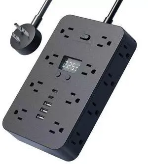Surge Protector Power Strip with 16 Outlets and 5 USB Ports(2 USB C), Extension Cord with Multiple Outlets, Flat Plug Power Strip with Digital Timer 6 Ft Long for Home Office Desktop (Black) Surge Protector Power Strip with 16 Outlets and 5 USB Ports(2 USB C), Extension Cord with Multiple Outlets, Flat Plug Power Strip with Digital Timer 6 Ft Long for Home Office Desktop (Black)