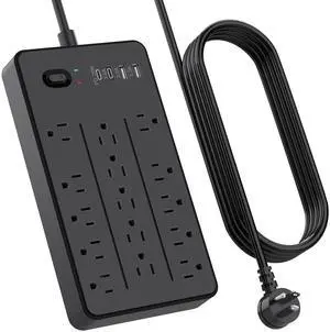 Surge Protector Power Strip with 15 Outlets 4 USB Ports for 20W, 6.5 Feet Flat Plug Extension Cord with Multiple Outlets, Power Strips with Surge Protection 2700J for Indoor Home Office Supplie, Black Surge Protector Power Strip with 15 Outlets 4 USB Ports for 20W, 6.5 Feet Flat Plug Extension Cord with Multiple Outlets, Power Strips with Surge Protection 2700J for Indoor Home Office Supplie, Black