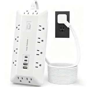6 Ft Surge Protector Power Strip with 1800J, Extension Cord with Multiple Outlets 12AC+4USB(2USB-C Port for 20W), Flat Plug Outlet Extender with 1625W/13A for Laptop, Desk, Home Office Dorm 6 Ft Surge Protector Power Strip with 1800J, Extension Cord with Multiple Outlets 12AC+4USB(2USB-C Port for 20W), Flat Plug Outlet Extender with 1625W/13A for Laptop, Desk, Home Office Dorm
