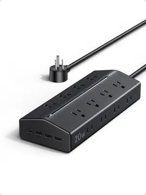 20 in 1 Surge Protector Power Strip, 20W Charging, Extension Cord | 16AC, 1 USB-C, 3 USB-A, 5ft Extension Cord, 15A/1875W of Protection, Mountable, UL-Listed, Home/Office/Dorm/Travel Essential 20 in 1 Surge Protector Power Strip, 20W Charging, Extension Cord | 16AC, 1 USB-C, 3 USB-A, 5ft Extension Cord, 15A/1875W of Protection, Mountable, UL-Listed, Home/Office/Dorm/Travel Essential