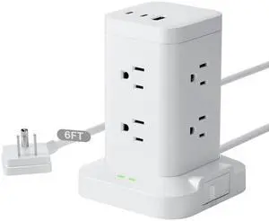 Power Strip Tower with Surge Protector 1800J, Fast Charging Tower PD20W USB-C Ports with 8 AC Outlets, 6ft Extension Cord for Home Office Dorm Room, White Power Strip Tower with Surge Protector 1800J, Fast Charging Tower PD20W USB-C Ports with 8 AC Outlets, 6ft Extension Cord for Home Office Dorm Room, White