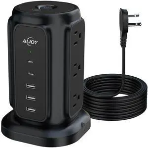 Tower Surge Protector Power Strip, 14-Device Charging Station with 9 AC Outlets & 5 USB (2 USB-C), 1200J Surge Protection, 6.5FT Flat Plug Extension Cord, Wide-Spaced Outlets, Individual Switch Tower Surge Protector Power Strip, 14-Device Charging Station with 9 AC Outlets & 5 USB (2 USB-C), 1200J Surge Protection, 6.5FT Flat Plug Extension Cord, Wide-Spaced Outlets, Individual Switch
