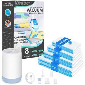 Vacuum Bags for Travel with Portable Electric Pump, 8 Pack Vacuum Seal Bags for Luggage and Suitcase Compression, Space Saver Vacuum Storage Bags for Clothes and Clothing Travel Vacuum Bags for Travel with Portable Electric Pump, 8 Pack Vacuum Seal Bags for Luggage and Suitcase Compression, Space Saver Vacuum Storage Bags for Clothes and Clothing Travel