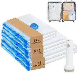 Vacuum Seal Bags with Portable Electric Pump, 6 Pack Vacuum Storage Bags for Clothing Travel, Compression Packing Space Saver Bags for Luggage Suitcase (2 Small & 2 Medium & 2 Large) Vacuum Seal Bags with Portable Electric Pump, 6 Pack Vacuum Storage Bags for Clothing Travel, Compression Packing Space Saver Bags for Luggage Suitcase (2 Small & 2 Medium & 2 Large)