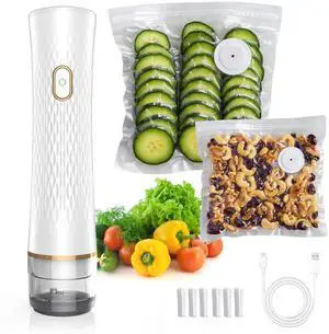Handheld Vacuum Sealer for Food, Compact Portable Vacuum Sealer Machine with 30 Reusable Vacuum Bags, 65kPa Cordless Food Sealer, USB Rechargeable, White Handheld Vacuum Sealer for Food, Compact Portable Vacuum Sealer Machine with 30 Reusable Vacuum Bags, 65kPa Cordless Food Sealer, USB Rechargeable, White