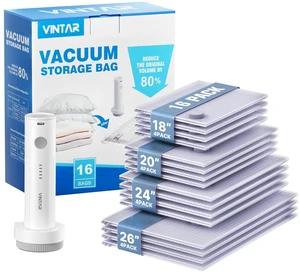 16 Pack Vacuum Seal Bags for Clothing Travel with Wireless Pump | Rechargeable Cordless Pump, Triple-Seal Leak-Proof, 16-Pack 4 Sizes (4J+4L+4M+4S) for Travel Luggage, Suitcase, Home Storage 16 Pack Vacuum Seal Bags for Clothing Travel with Wireless Pump | Rechargeable Cordless Pump, Triple-Seal Leak-Proof, 16-Pack 4 Sizes (4J+4L+4M+4S) for Travel Luggage, Suitcase, Home Storage