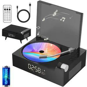 Portable CD Player for Home with Hi-Fi Dual Speakers, Bluetooth Transmitter and Receiver, FM Radio, LED Display, Timer, USB/AUX, Headphone Jack (Black) Portable CD Player for Home with Hi-Fi Dual Speakers, Bluetooth Transmitter and Receiver, FM Radio, LED Display, Timer, USB/AUX, Headphone Jack (Black)