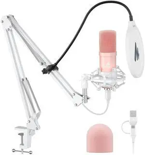 A04 Pink USB Microphone, 192kHz/24Bit Condenser Mic for PC Podcast | Plug & Play Computer Cardioid Metal Mic Kit with Pro Sound Chipset for Recording, Gaming, Content Creation, Stream, YouTube A04 Pink USB Microphone, 192kHz/24Bit Condenser Mic for PC Podcast | Plug & Play Computer Cardioid Metal Mic Kit with Pro Sound Chipset for Recording, Gaming, Content Creation, Stream, YouTube