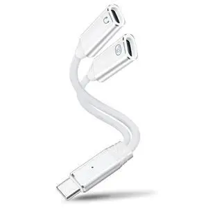 USB C Splitter 1 in 2 Out USB-C Headphone and Charging Adapter, Type-C PD 100W Quick Charge/Audio/Data Transfer Adapter - White USB C Splitter 1 in 2 Out USB-C Headphone and Charging Adapter, Type-C PD 100W Quick Charge/Audio/Data Transfer Adapter - White