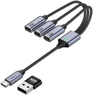 USB C Splitter 1 in 3 Out Cable - 10-Inch Short USB-C Female to 3 Type-C Male Cord with USB Adapter, Charging and Data Transfer for PC Flash Drive Keyboard Mouse USB C Splitter 1 in 3 Out Cable - 10-Inch Short USB-C Female to 3 Type-C Male Cord with USB Adapter, Charging and Data Transfer for PC Flash Drive Keyboard Mouse