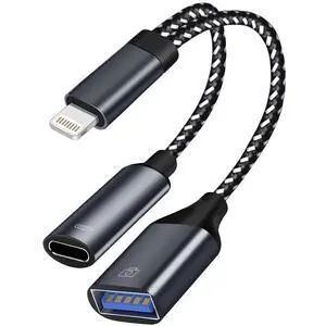 USB 3.0 OTG Adapter for iPhone Connect U Flash Driver, USB Camera Adapter Compatible with iPhone iPad, 2 in 1 USB OTG Adapter with Charging Port Connect Camera, Card Reader, USB Flash Drive, Keyboard USB 3.0 OTG Adapter for iPhone Connect U Flash Driver, USB Camera Adapter Compatible with iPhone iPad, 2 in 1 USB OTG Adapter with Charging Port Connect Camera, Card Reader, USB Flash Drive, Keyboard