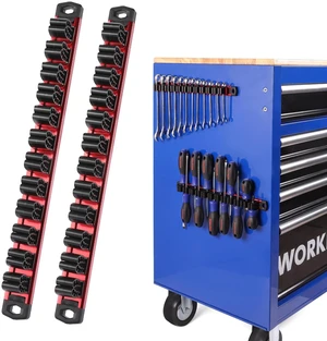 Magnetic Screwdriver and Wrench Organizer Set, 24-Slot Tool Holders 2-Pack Aluminum Rails, Magnetic Force, Flexible High-Tension Tool Clips, For Tool Box Drawer & Wall-Mount Storage Magnetic Screwdriver and Wrench Organizer Set, 24-Slot Tool Holders 2-Pack Aluminum Rails, Magnetic Force, Flexible High-Tension Tool Clips, For Tool Box Drawer & Wall-Mount Storage