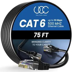 75 ft, 10Gbps High Speed Ethernet Cable, Internet Cable Outdoor&Indoor, Rj45 Cat6 Cable Long Ethernet Cable for Computer, Router, Modem, PS4/5, Xbox, Gaming- Black 75 ft, 10Gbps High Speed Ethernet Cable, Internet Cable Outdoor&Indoor, Rj45 Cat6 Cable Long Ethernet Cable for Computer, Router, Modem, PS4/5, Xbox, Gaming- Black