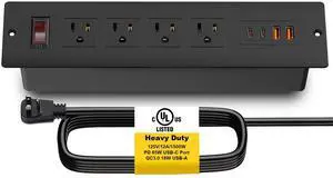 65W USB C Recessed Power Strip, UL Listed Fast Charging Furniture Flush Mount Outlet with USB, Independent Overload Protection Switch with 4 AC Plugs, 2 USB-A,2 USB-C, 6ft SJT Power Cord 65W USB C Recessed Power Strip, UL Listed Fast Charging Furniture Flush Mount Outlet with USB, Independent Overload Protection Switch with 4 AC Plugs, 2 USB-A,2 USB-C, 6ft SJT Power Cord