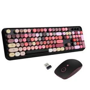 Colorful Wireless Keyboard and Mouse Combo, Lipstick Color Bubble Keyboard with Round Keys, 2.4Ghz Creamy Aesthetic Full Size Typewriter Style Keyboard with Number Pad for PC Laptop Desktop Colorful Wireless Keyboard and Mouse Combo, Lipstick Color Bubble Keyboard with Round Keys, 2.4Ghz Creamy Aesthetic Full Size Typewriter Style Keyboard with Number Pad for PC Laptop Desktop