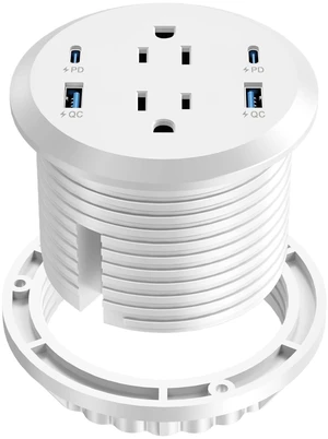 Recessed Power Grommet 65W USB-C,2 Outlets,Flush-Mount,White 3inch Hole Flush-Mount for Desktop,Workspace Essential Desk Outlet,ETL Listed Recessed Power Grommet 65W USB-C,2 Outlets,Flush-Mount,White 3inch Hole Flush-Mount for Desktop,Workspace Essential Desk Outlet,ETL Listed