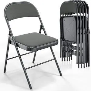 6 Pack Folding Chairs with Padded Seats, Metal Frame with Fabric Seat & Back, Capacity 350 lbs, Gray, Set of 6 6 Pack Folding Chairs with Padded Seats, Metal Frame with Fabric Seat & Back, Capacity 350 lbs, Gray, Set of 6