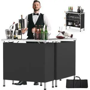 39" Portable Bar Table, 3-Tier Shelves, Mobile Bar Table for Events, Party, Camping, Picnic, Tradeshow, Indoor with Black Skirt(1 Pack) (2, 39") 39" Portable Bar Table, 3-Tier Shelves, Mobile Bar Table for Events, Party, Camping, Picnic, Tradeshow, Indoor with Black Skirt(1 Pack) (2, 39")