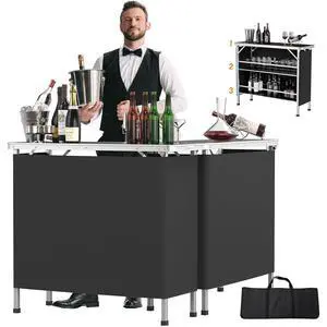 43" Portable Bar Table, 3-Tier Shelves, Mobile Bar Table for Events, Party, Camping, Picnic, Tradeshow, Indoor with Black Skirt (2, 43") 43" Portable Bar Table, 3-Tier Shelves, Mobile Bar Table for Events, Party, Camping, Picnic, Tradeshow, Indoor with Black Skirt (2, 43")