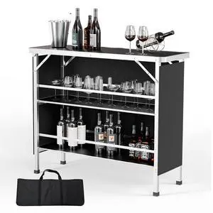 43" Portable Bar Table, 3-Tier Shelves, Mobile Bar Table for Events, Party, Camping, Picnic, Tradeshow, Indoor with Black Skirt(1, 43") 43" Portable Bar Table, 3-Tier Shelves, Mobile Bar Table for Events, Party, Camping, Picnic, Tradeshow, Indoor with Black Skirt(1, 43")