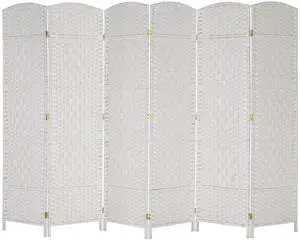 6-Panels Tall Rattan Room Divider, 6 FT Folding Privacy Screen, Indoor Partition Wall Dividers, Freestanding Hinged Space Separator (White) 6-Panels Tall Rattan Room Divider, 6 FT Folding Privacy Screen, Indoor Partition Wall Dividers, Freestanding Hinged Space Separator (White)