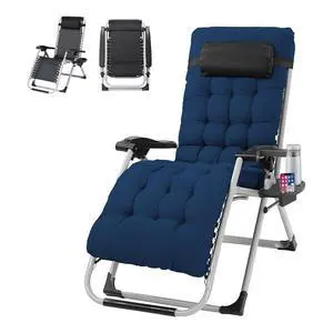 Padded Zero Gravity Chair, Lounge Chair with Removable Cushion & Tray Folding Reclining Patio Chairs Recliner Chair for LawnIndoor and Outdoor-Blue Padded Zero Gravity Chair, Lounge Chair with Removable Cushion & Tray Folding Reclining Patio Chairs Recliner Chair for LawnIndoor and Outdoor-Blue