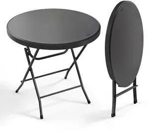 32" Round Folding Commercial Banquet Table, Portable Plastic Coffee Card Dining Table for Kitchen or Outdoor Party Wedding Event, 1 Pack, Black 32" Round Folding Commercial Banquet Table, Portable Plastic Coffee Card Dining Table for Kitchen or Outdoor Party Wedding Event, 1 Pack, Black