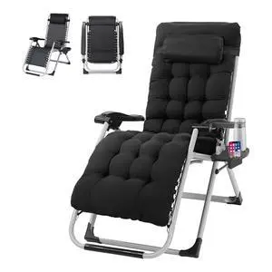 Padded Zero Gravity Chair, Lounge Chair with Removable Cushion & Tray Folding Reclining Patio Chairs Recliner Chair for LawnIndoor Outdoor-Black Padded Zero Gravity Chair, Lounge Chair with Removable Cushion & Tray Folding Reclining Patio Chairs Recliner Chair for LawnIndoor Outdoor-Black