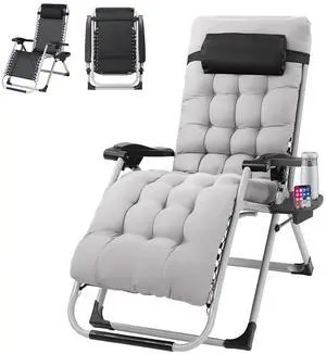 Padded Zero Gravity Chair, Lounge Chair with Removable Cushion & Tray Folding Reclining Patio Chairs Recliner Chair for LawnIndoor and Outdoor Padded Zero Gravity Chair, Lounge Chair with Removable Cushion & Tray Folding Reclining Patio Chairs Recliner Chair for LawnIndoor and Outdoor