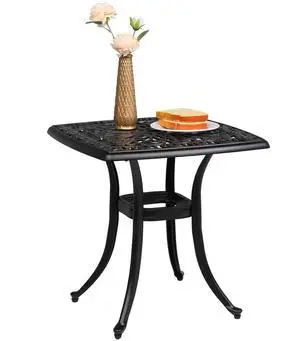 VINGLI 21" Cast Aluminum Outdoor Side Table with Umbrella Hole, All Weather Patio Side Table Bistro Table for Balcony, Yard and Porch (Black) VINGLI 21" Cast Aluminum Outdoor Side Table with Umbrella Hole, All Weather Patio Side Table Bistro Table for Balcony, Yard and Porch (Black)