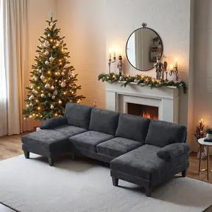 110" Sectional Couches for Living Room,U Shaped Couch with Double Chaise, 4-Seat Sofa Set with Chenille Fabric for Home Furniture,Black 110" Sectional Couches for Living Room,U Shaped Couch with Double Chaise, 4-Seat Sofa Set with Chenille Fabric for Home Furniture,Black