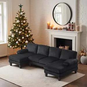 110" Sectional Couches for Living Room,U Shaped Couch with Double Chaise, 4-Seat Sofa Set with Corduroy Fabric for Home Furniture,Black 110" Sectional Couches for Living Room,U Shaped Couch with Double Chaise, 4-Seat Sofa Set with Corduroy Fabric for Home Furniture,Black