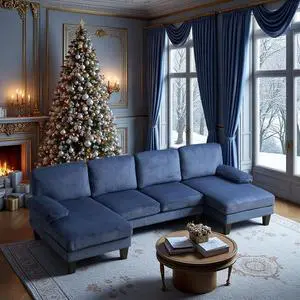 110" Sectional Couches for Living Room,U Shaped Couch with Double Chaise, 4-Seat Sofa Set with Corduroy Fabric for Home Furniture,Ocean Blue 110" Sectional Couches for Living Room,U Shaped Couch with Double Chaise, 4-Seat Sofa Set with Corduroy Fabric for Home Furniture,Ocean Blue