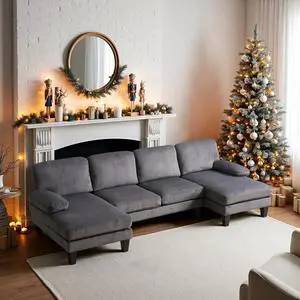 110" Sectional Couches for Living Room,U Shaped Couch with Double Chaise, 4-Seat Sofa Set with Corduroy Fabric for Home Furniture,Grey 110" Sectional Couches for Living Room,U Shaped Couch with Double Chaise, 4-Seat Sofa Set with Corduroy Fabric for Home Furniture,Grey