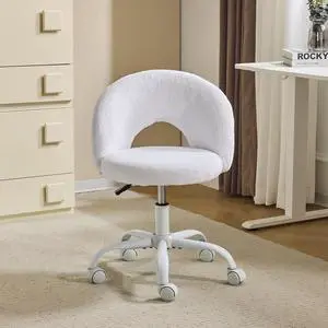 Small Vanity Chair with Faux Fur Wheels for Girls,Cute Adjustable Height Armless Office Desk Chair,360°Swivel Comfy Rolling for Study,Make up Room,Small Space,White Small Vanity Chair with Faux Fur Wheels for Girls,Cute Adjustable Height Armless Office Desk Chair,360°Swivel Comfy Rolling for Study,Make up Room,Small Space,White