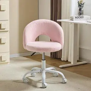 Small Vanity Chair with Faux Fur Wheels for Girls,Cute Adjustable Height Armless Office Desk Chair,360°Swivel Comfy Rolling for Study,Make up Room,Small Space,Light Pink Small Vanity Chair with Faux Fur Wheels for Girls,Cute Adjustable Height Armless Office Desk Chair,360°Swivel Comfy Rolling for Study,Make up Room,Small Space,Light Pink