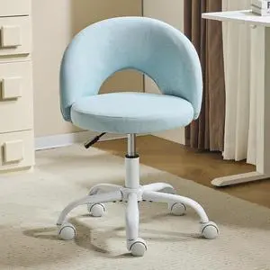 Small Vanity Chair with Wheels for Girls.Cute Modern Adjustable Height Armless Office Desk Chair.360°Swivel Comfy Rolling Chair for Study, Make up Room,Small Space,Linen Light Blue Small Vanity Chair with Wheels for Girls.Cute Modern Adjustable Height Armless Office Desk Chair.360°Swivel Comfy Rolling Chair for Study, Make up Room,Small Space,Linen Light Blue