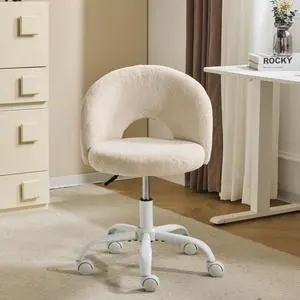 Small Vanity Chair with Faux Fur Wheels for Girls,Cute Adjustable Height Armless Office Desk Chair,360°Swivel Comfy Rolling for Study,Make up Room,Small Space,Khaki Small Vanity Chair with Faux Fur Wheels for Girls,Cute Adjustable Height Armless Office Desk Chair,360°Swivel Comfy Rolling for Study,Make up Room,Small Space,Khaki