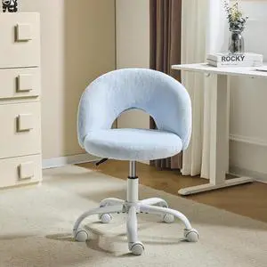 Small Vanity Chair with Faux Fur Wheels for Girls,Cute Adjustable Height Armless Office Desk Chair,360°Swivel Comfy Rolling for Study,Make up Room,Small Space,Blue Small Vanity Chair with Faux Fur Wheels for Girls,Cute Adjustable Height Armless Office Desk Chair,360°Swivel Comfy Rolling for Study,Make up Room,Small Space,Blue