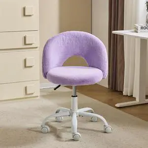 Small Vanity Chair with Faux Fur Wheels for Girls,Cute Adjustable Height Armless Office Desk Chair,360°Swivel Comfy Rolling for Study,Make up Room,Small Space,Purple Small Vanity Chair with Faux Fur Wheels for Girls,Cute Adjustable Height Armless Office Desk Chair,360°Swivel Comfy Rolling for Study,Make up Room,Small Space,Purple