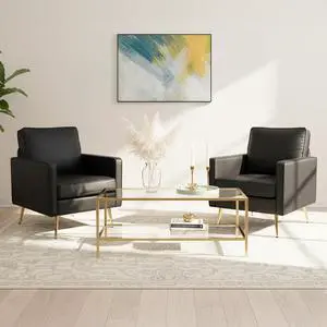 Modern PU Leather Accent Chairs Set of 2, Single Sofa Chair with Pocket Coil Seat, Metal Backrest & Solid Wood Frame, Upholstered Armchair for Living Room, Bedroom or Office Modern PU Leather Accent Chairs Set of 2, Single Sofa Chair with Pocket Coil Seat, Metal Backrest & Solid Wood Frame, Upholstered Armchair for Living Room, Bedroom or Office