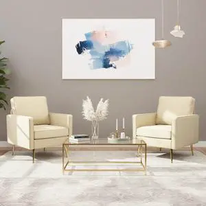 Modern PU Leather Accent Chairs Set of 2, Single Sofa Chair with Pocket Coil Seat, Metal Backrest & Solid Wood Frame, Upholstered Armchair for Living Room, Bedroom or Office Modern PU Leather Accent Chairs Set of 2, Single Sofa Chair with Pocket Coil Seat, Metal Backrest & Solid Wood Frame, Upholstered Armchair for Living Room, Bedroom or Office