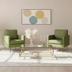 Modern PU Leather Accent Chairs Set of 2, Single Sofa Chair with Pocket Coil Seat, Metal Backrest & Solid Wood Frame, Upholstered Armchair for Living Room, Bedroom or Office Modern PU Leather Accent Chairs Set of 2, Single Sofa Chair with Pocket Coil Seat, Metal Backrest & Solid Wood Frame, Upholstered Armchair for Living Room, Bedroom or Office