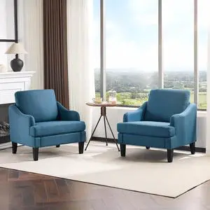 Linen Fabric Accent Chairs Set of 2, Navy Blue Modern Upholstered Armchair, Comfy Sofa Chair Living Room Bedroom Furniture for Apartment Linen Fabric Accent Chairs Set of 2, Navy Blue Modern Upholstered Armchair, Comfy Sofa Chair Living Room Bedroom Furniture for Apartment