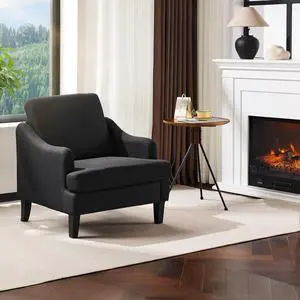 Linen Fabric Accent Chair Black, Modern Upholstered Armchair, Comfy Sofa Chair Living Room Bedroom Furniture for Apartment Linen Fabric Accent Chair Black, Modern Upholstered Armchair, Comfy Sofa Chair Living Room Bedroom Furniture for Apartment