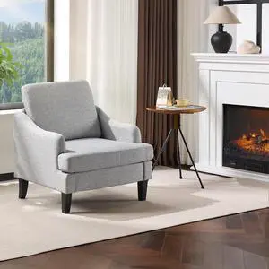 Linen Fabric Accent Chair Grey, Modern Upholstered Armchair, Comfy Sofa Chair Living Room Bedroom Furniture for Apartment Linen Fabric Accent Chair Grey, Modern Upholstered Armchair, Comfy Sofa Chair Living Room Bedroom Furniture for Apartment